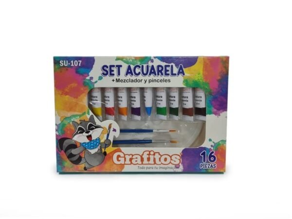 Set Acuarelas con Pinceles y Mezclador