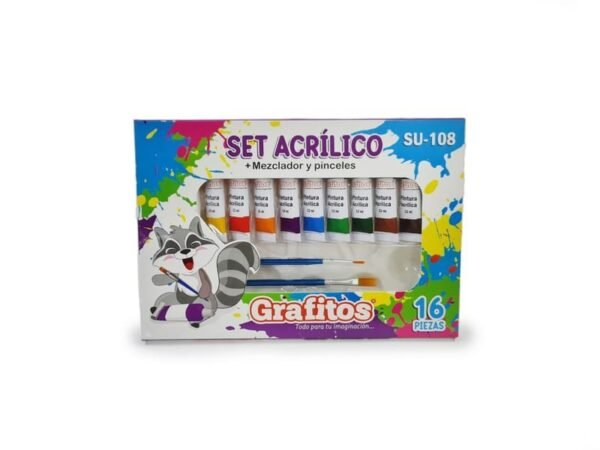 Set Acrílico con Pinceles y Mezclador